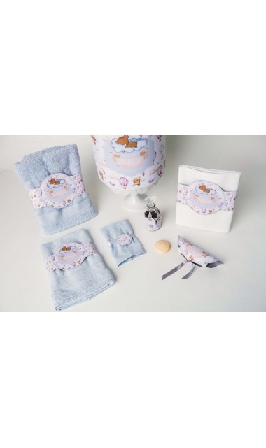 Trusou de botez pentru baieti cu ursuleti si baloane de aer cald, Puf Teddy Bear 28
